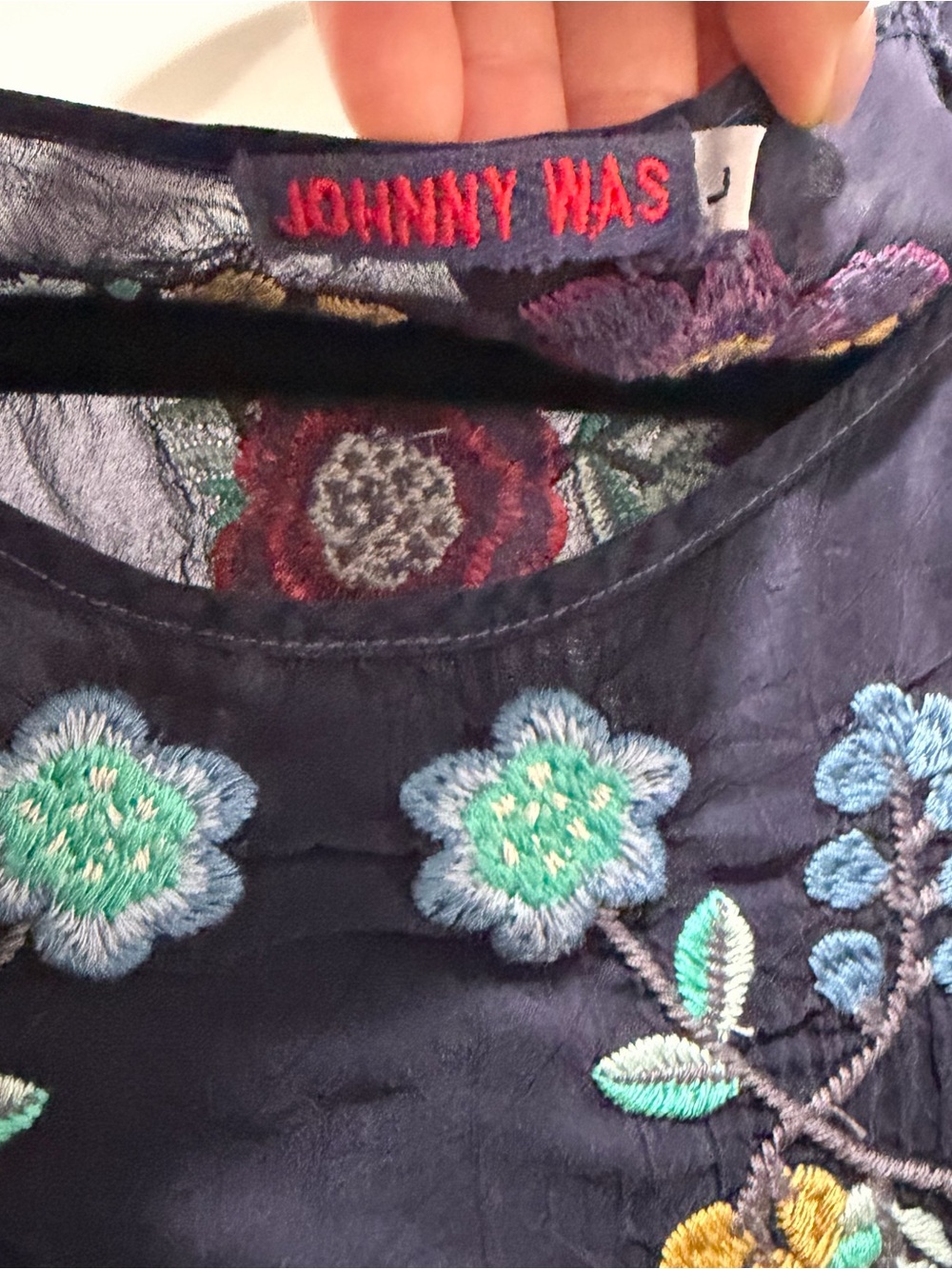 Johnny Was Navy Embroidered Floral Long-Sleeve Blouse - Picture 2 of 6